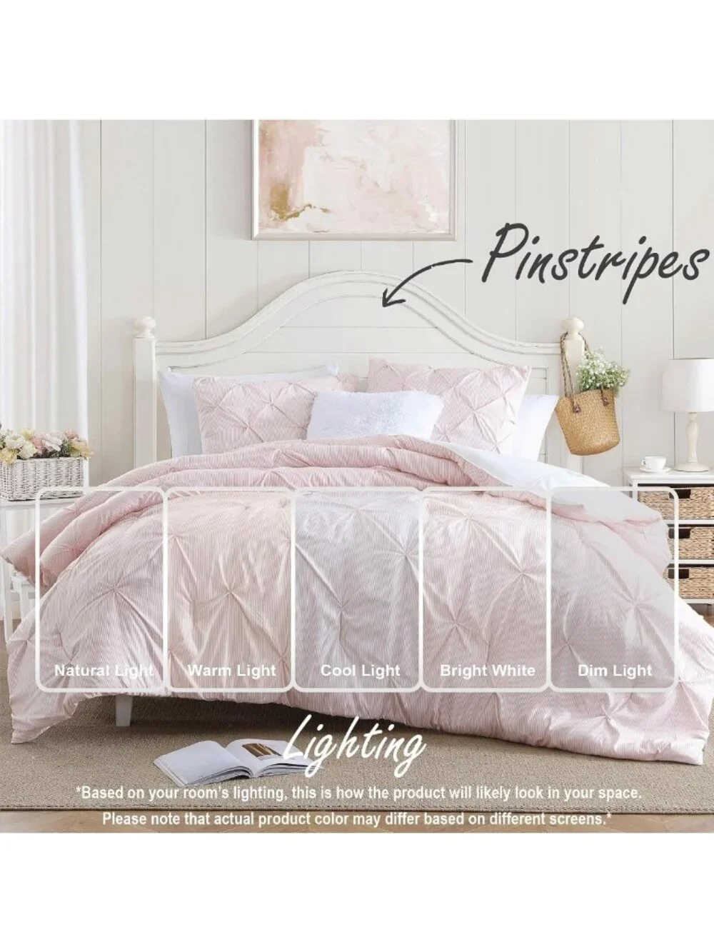Pinstripe Peach Pink Comforter Set - Classic Pintuck 3-Piece Bedding Set
